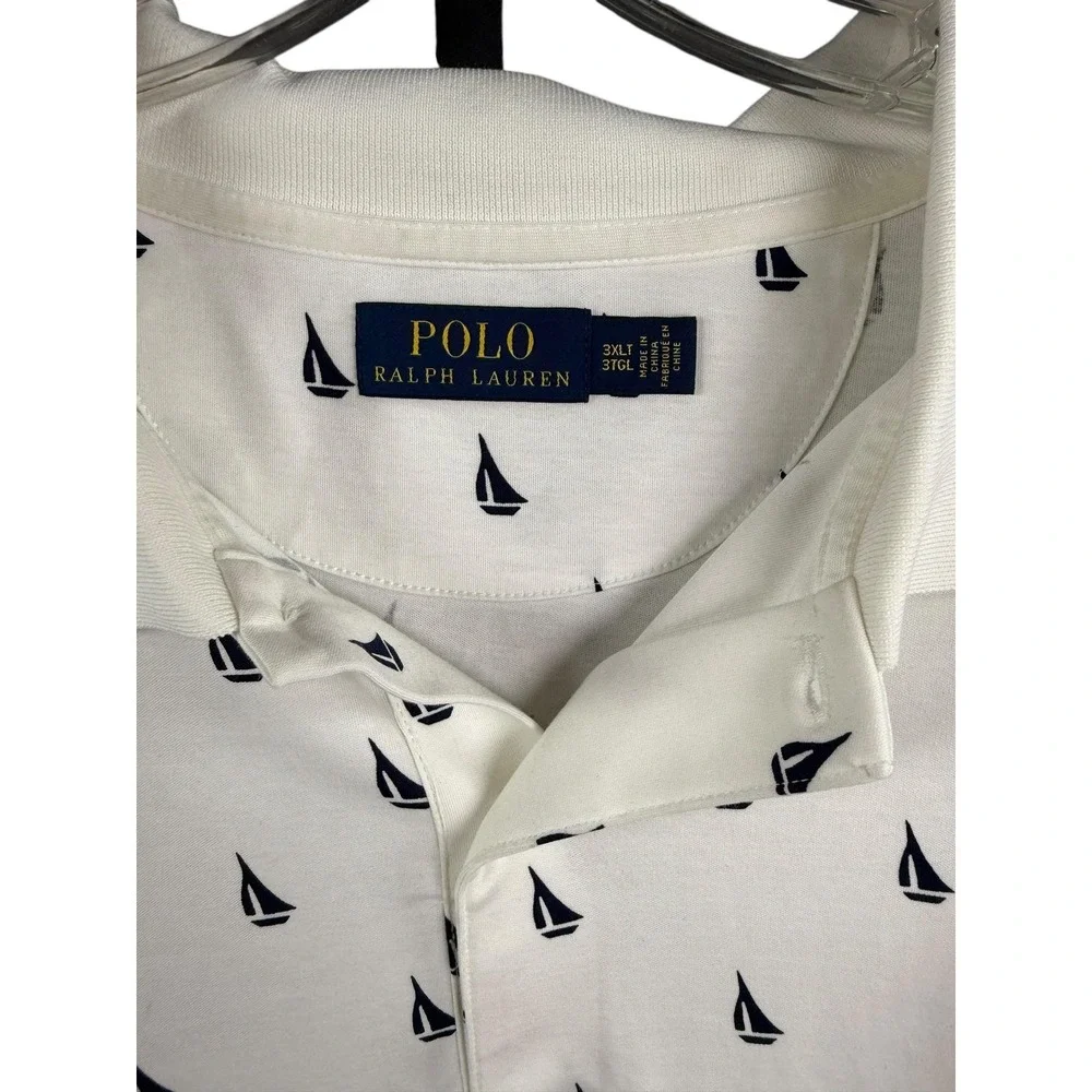 Polo Ralph Lauren Polo Shirt Mens‎ 3XLT White Sailboat Print Nautical Cotton